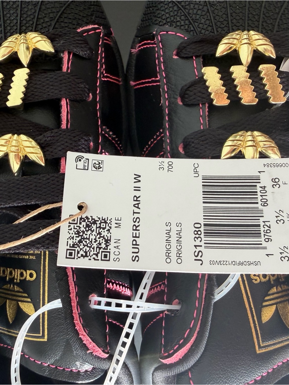 NWT Adidas Black and Pink Women's Sneakers with Gold Accents - Picture 5 of 6